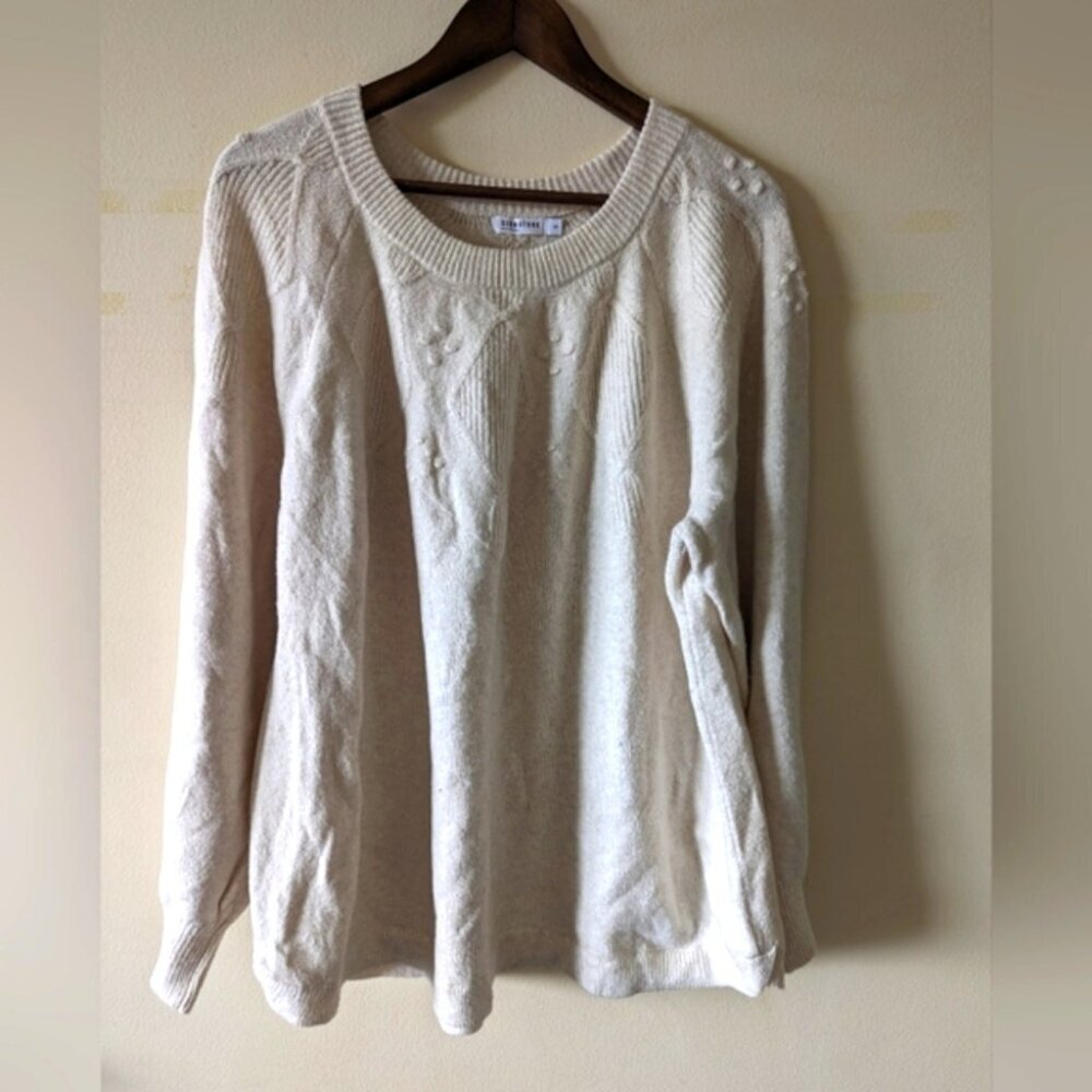 Signature Reitman's cotton blend white pullover sweater ribbed cuffs and hem 3X